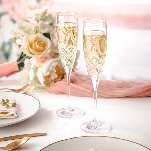 NWT Waterford Lismore Crystal Frame and True Love 7oz Champagne Flute Set